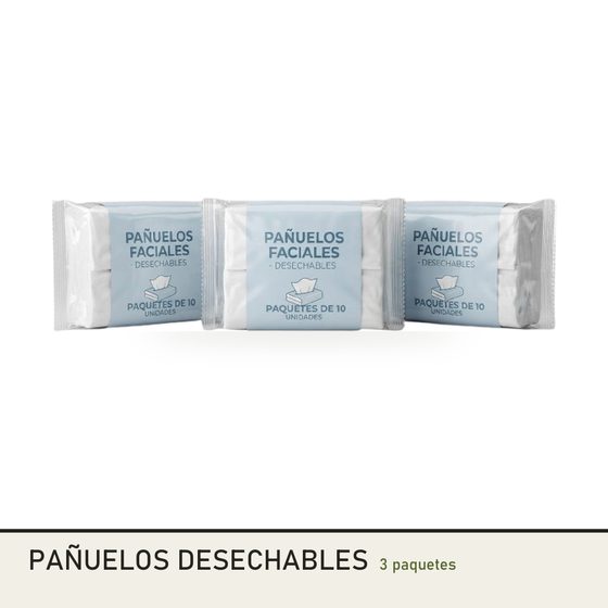 Tres paquetes de pañuelos desechables